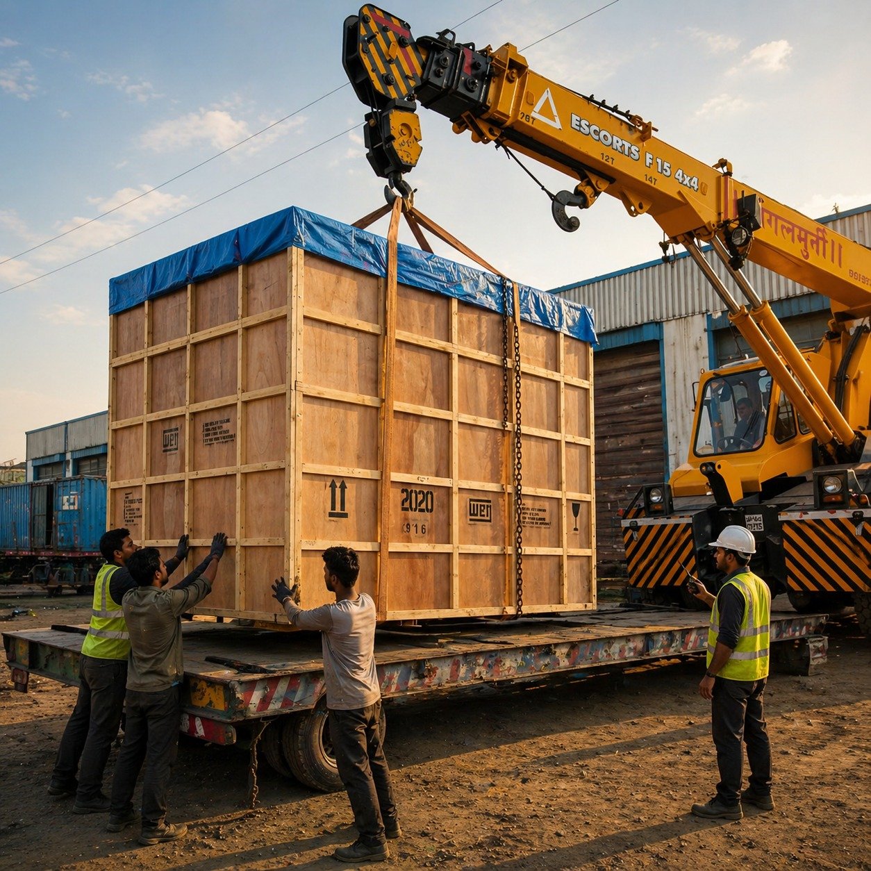 Industrial machinery with protective export packaging